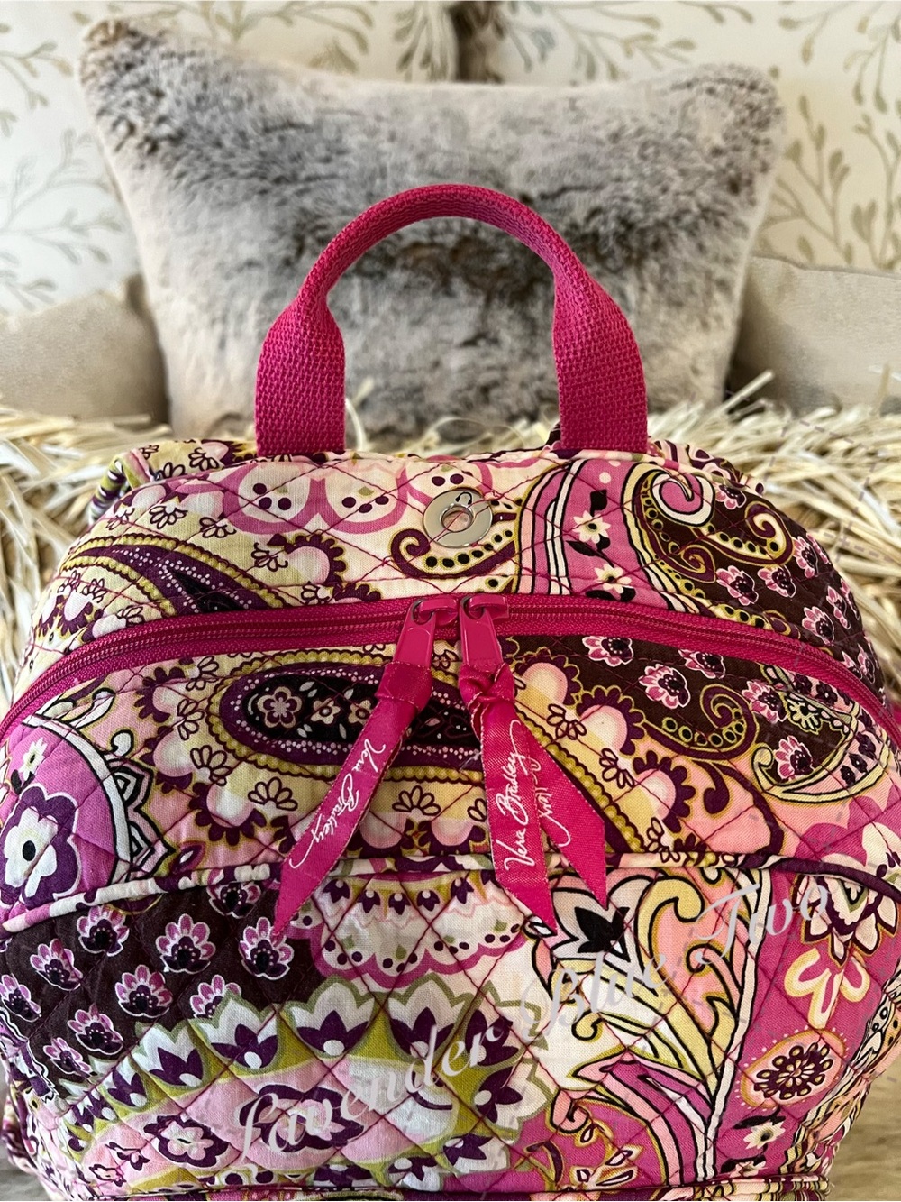 VERA BRADLEY Very Berry Paisley 2010 Essential Backpack Pink Purple Y2K Padded - Picture 6 of 17